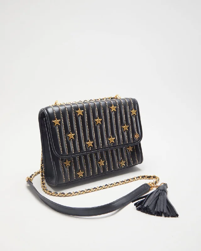 Tory Burch Black & Gold Studded Cross Body Bag - O/S