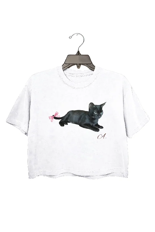 Cat with bow preppy Crop Top For Women