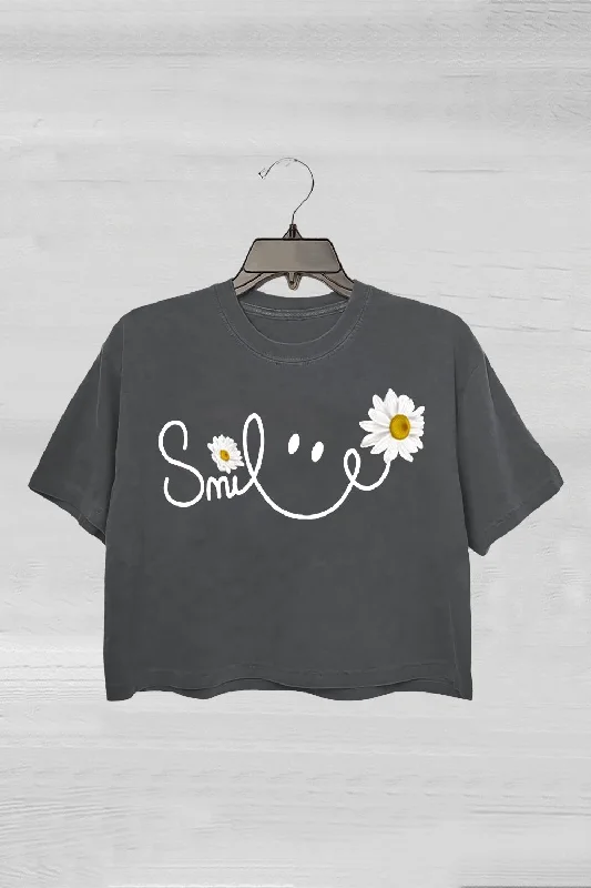 Daisy Smile Face Crop Tee For Women