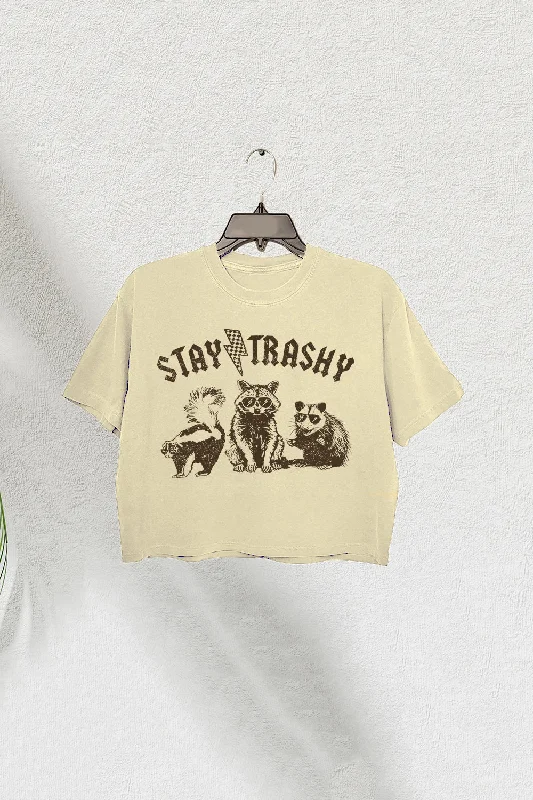 Funny Stay Trashy Raccoons Opossums Squad Team Crop Tee For Women