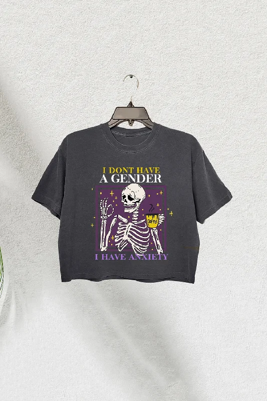 Pride Genderqueer Skeleton  I Dont Have a Gender Crop Tee For Women