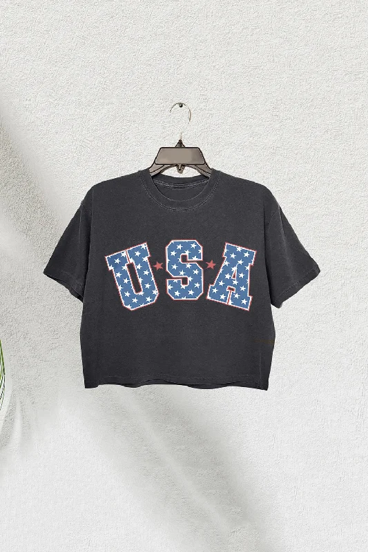 Retro Star USA Graphic Crop Tee For Women