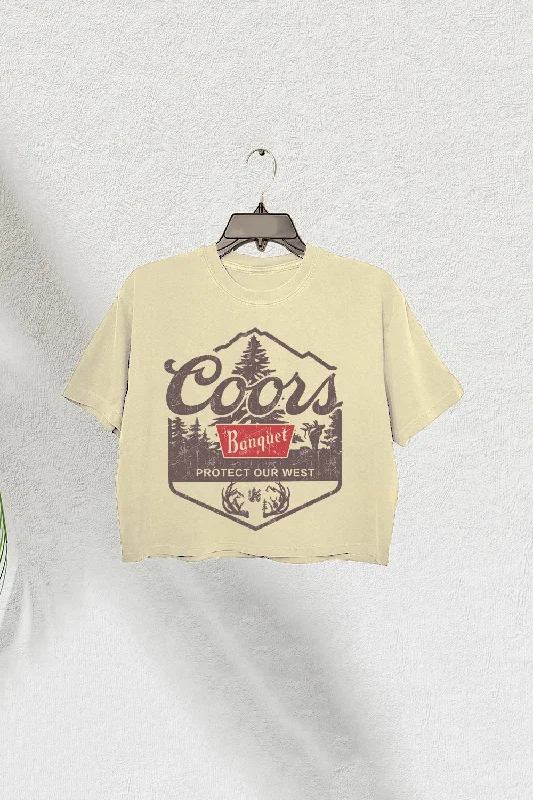 Vintage Coors Western Cowboy Crop Tee For Women