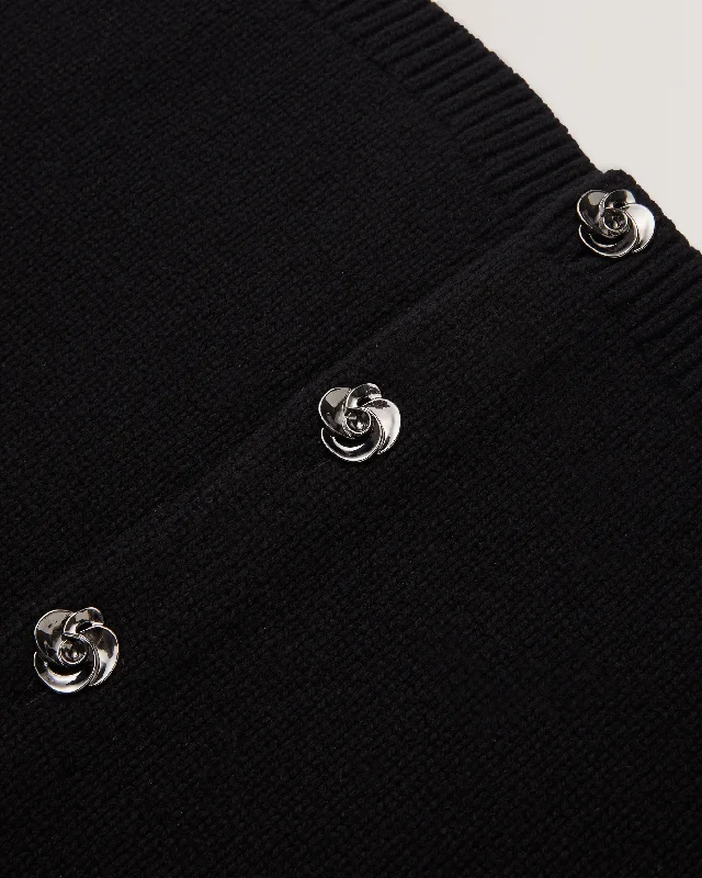 Jaycey Rose Button Crew Neck Cardigan Black