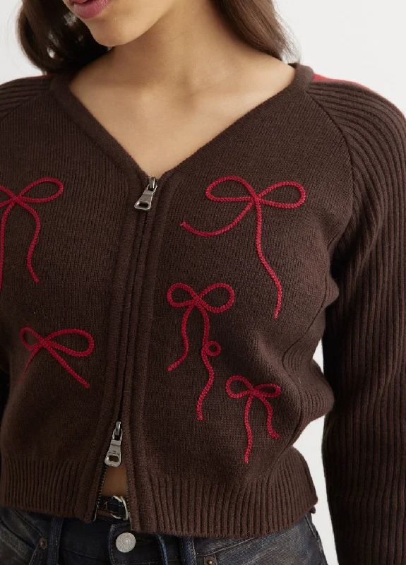 Ribbon Embroidery Knit Cardigan