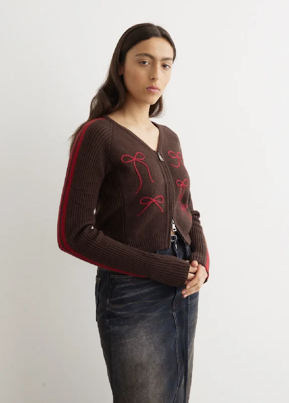 Ribbon Embroidery Knit Cardigan