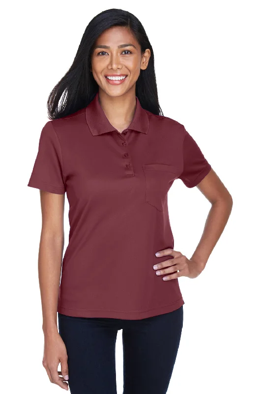 Core 365 Womens Origin Performance Moisture Wicking Short Sleeve Polo Shirt w/ Pocket - Burgundy