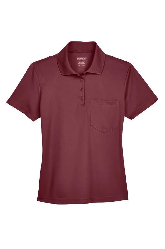 Core 365 Womens Origin Performance Moisture Wicking Short Sleeve Polo Shirt w/ Pocket - Burgundy