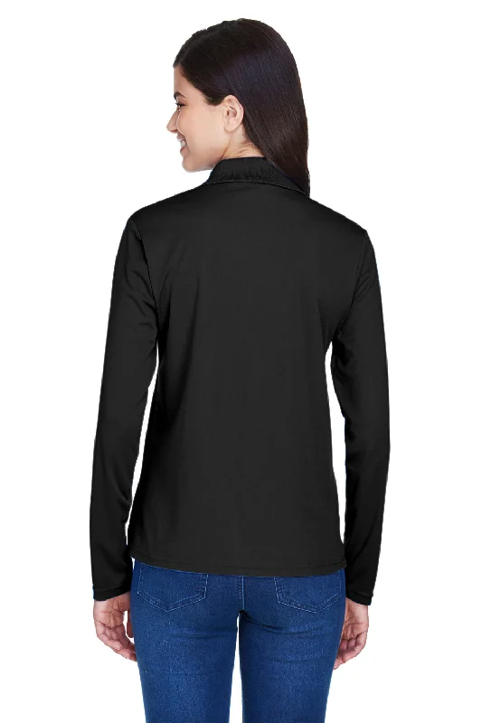 Core 365 Womens Pinnacle Performance Moisture Wicking Long Sleeve Polo Shirt - Black