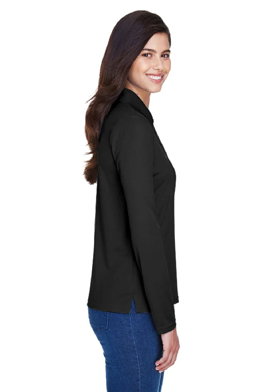 Core 365 Womens Pinnacle Performance Moisture Wicking Long Sleeve Polo Shirt - Black