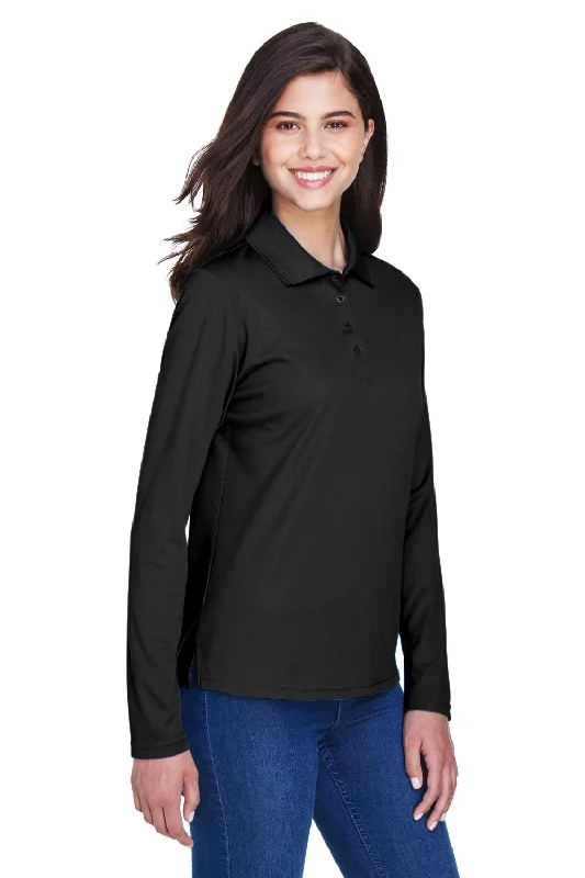 Core 365 Womens Pinnacle Performance Moisture Wicking Long Sleeve Polo Shirt - Black