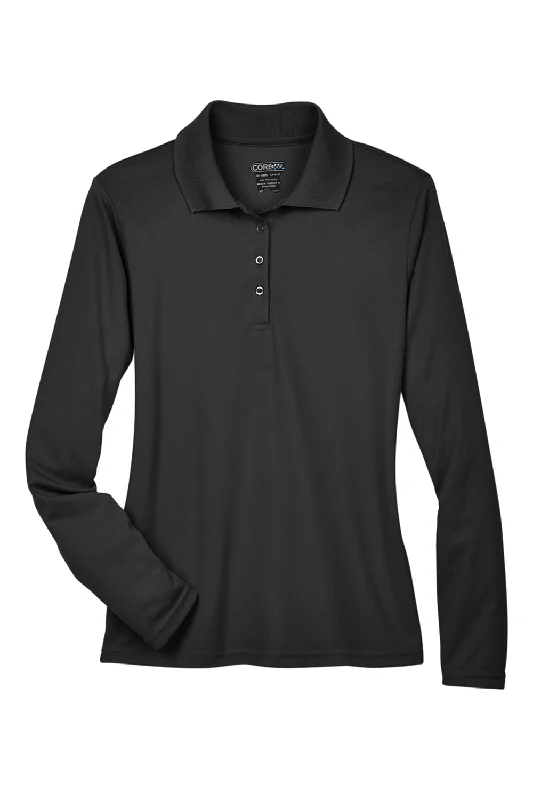 Core 365 Womens Pinnacle Performance Moisture Wicking Long Sleeve Polo Shirt - Black