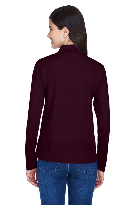 Core 365 Womens Pinnacle Performance Moisture Wicking Long Sleeve Polo Shirt - Burgundy