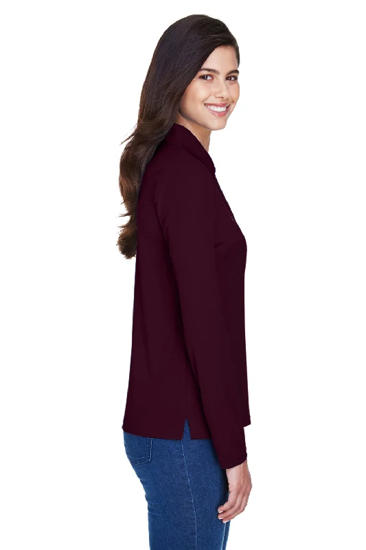 Core 365 Womens Pinnacle Performance Moisture Wicking Long Sleeve Polo Shirt - Burgundy