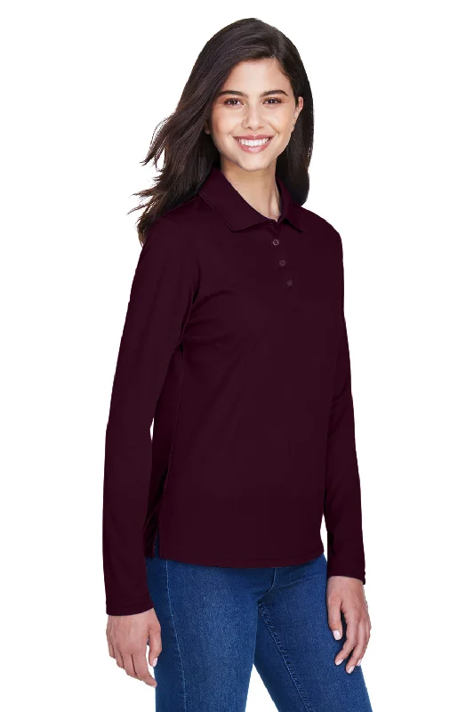 Core 365 Womens Pinnacle Performance Moisture Wicking Long Sleeve Polo Shirt - Burgundy