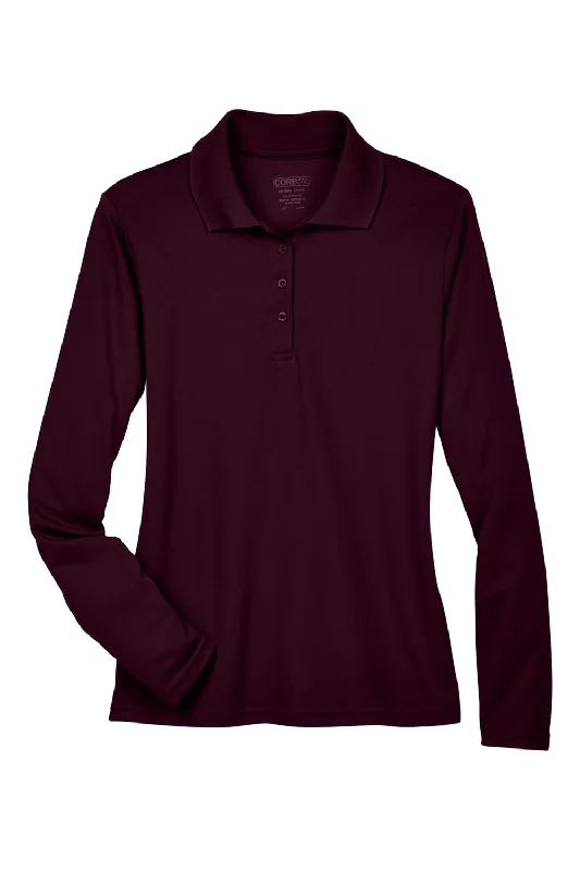 Core 365 Womens Pinnacle Performance Moisture Wicking Long Sleeve Polo Shirt - Burgundy