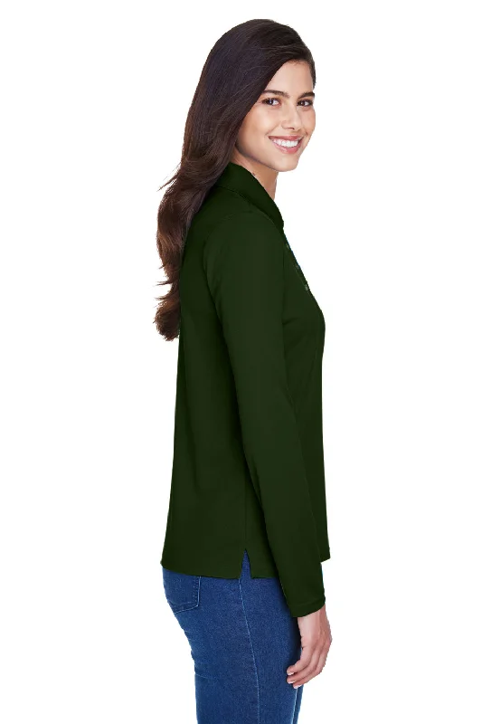 Core 365 Womens Pinnacle Performance Moisture Wicking Long Sleeve Polo Shirt - Forest Green