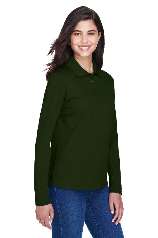 Core 365 Womens Pinnacle Performance Moisture Wicking Long Sleeve Polo Shirt - Forest Green