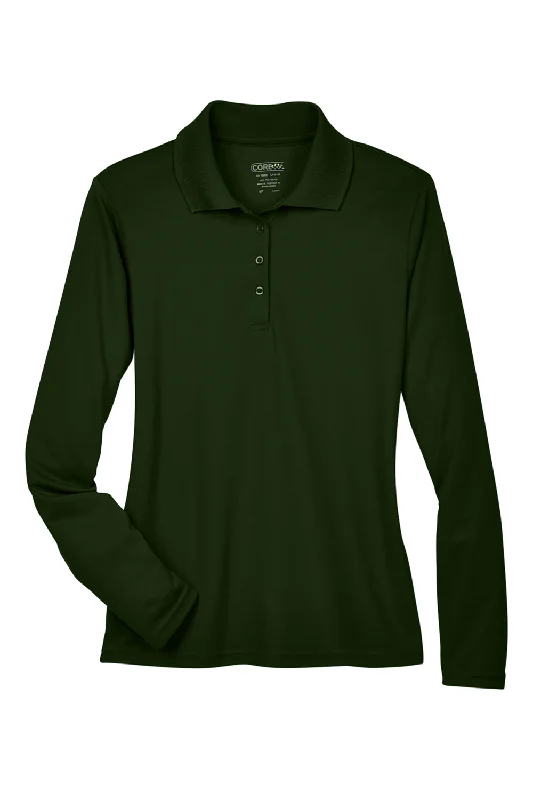 Core 365 Womens Pinnacle Performance Moisture Wicking Long Sleeve Polo Shirt - Forest Green