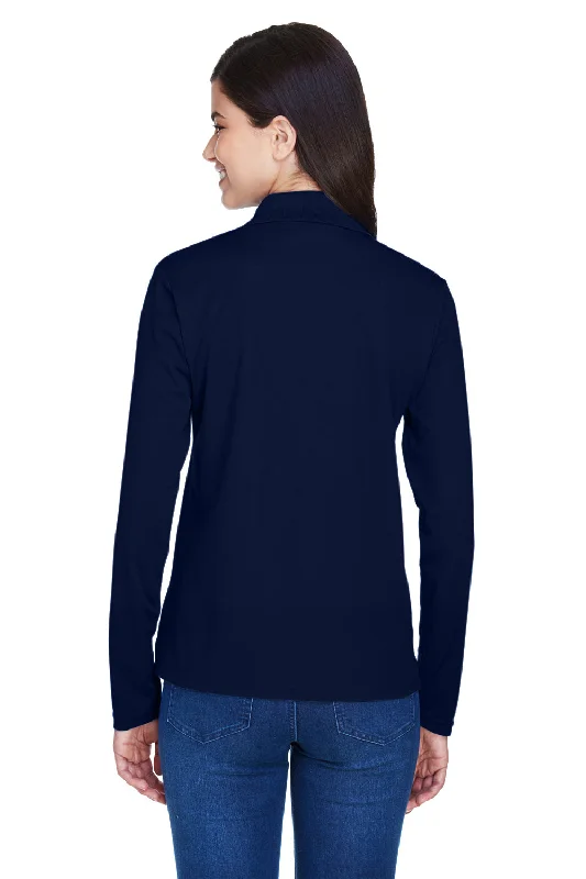 Core 365 Womens Pinnacle Performance Moisture Wicking Long Sleeve Polo Shirt - Classic Navy Blue