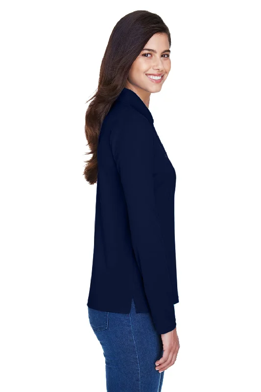 Core 365 Womens Pinnacle Performance Moisture Wicking Long Sleeve Polo Shirt - Classic Navy Blue