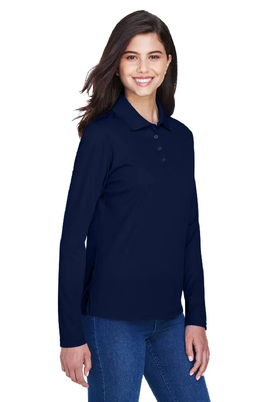 Core 365 Womens Pinnacle Performance Moisture Wicking Long Sleeve Polo Shirt - Classic Navy Blue