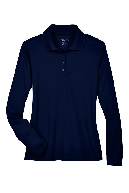 Core 365 Womens Pinnacle Performance Moisture Wicking Long Sleeve Polo Shirt - Classic Navy Blue