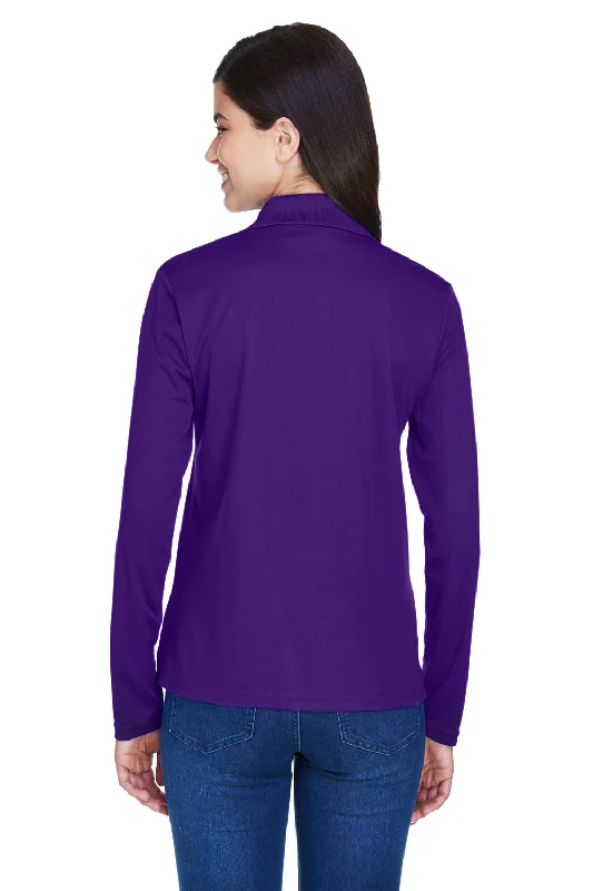 Core 365 Womens Pinnacle Performance Moisture Wicking Long Sleeve Polo Shirt - Campus Purple