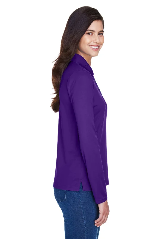 Core 365 Womens Pinnacle Performance Moisture Wicking Long Sleeve Polo Shirt - Campus Purple