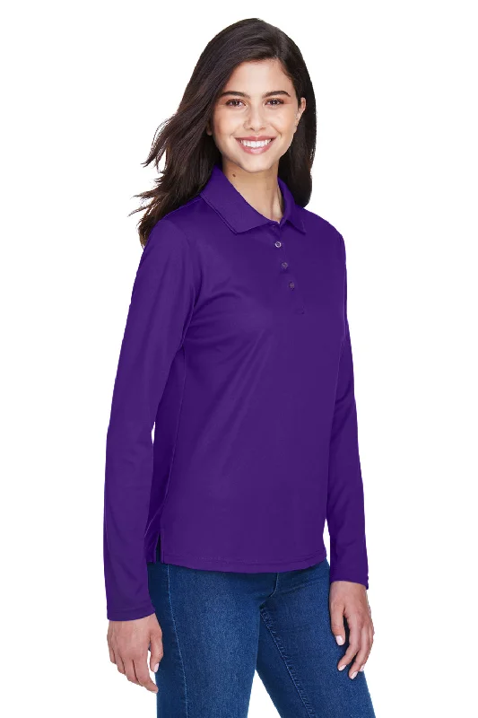 Core 365 Womens Pinnacle Performance Moisture Wicking Long Sleeve Polo Shirt - Campus Purple