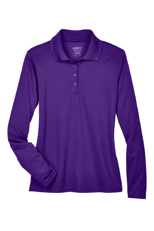 Core 365 Womens Pinnacle Performance Moisture Wicking Long Sleeve Polo Shirt - Campus Purple