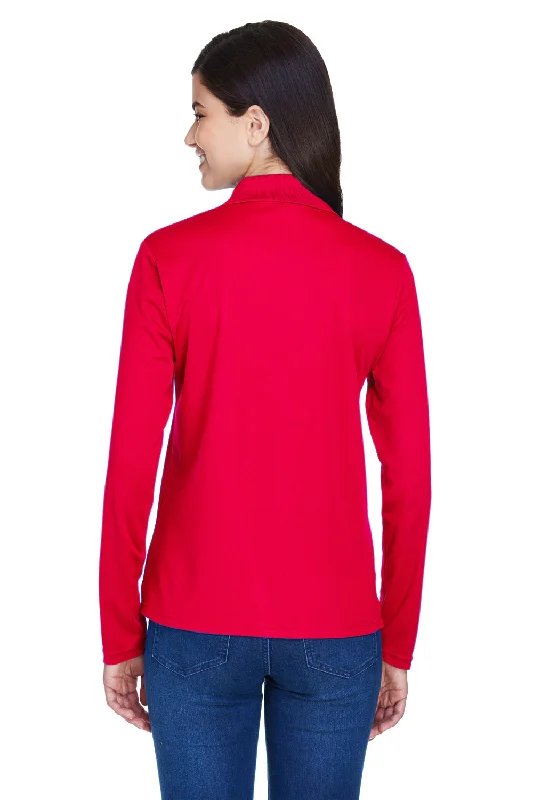 Core 365 Womens Pinnacle Performance Moisture Wicking Long Sleeve Polo Shirt - Classic Red