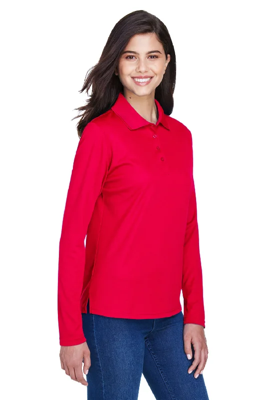 Core 365 Womens Pinnacle Performance Moisture Wicking Long Sleeve Polo Shirt - Classic Red