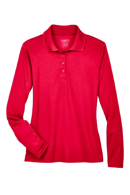 Core 365 Womens Pinnacle Performance Moisture Wicking Long Sleeve Polo Shirt - Classic Red