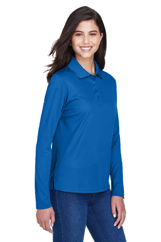 Core 365 Womens Pinnacle Performance Moisture Wicking Long Sleeve Polo Shirt - True Royal Blue