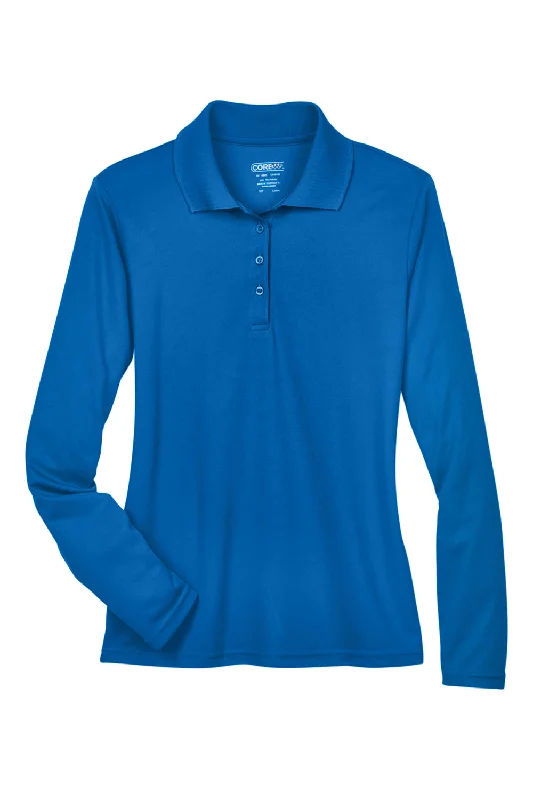 Core 365 Womens Pinnacle Performance Moisture Wicking Long Sleeve Polo Shirt - True Royal Blue