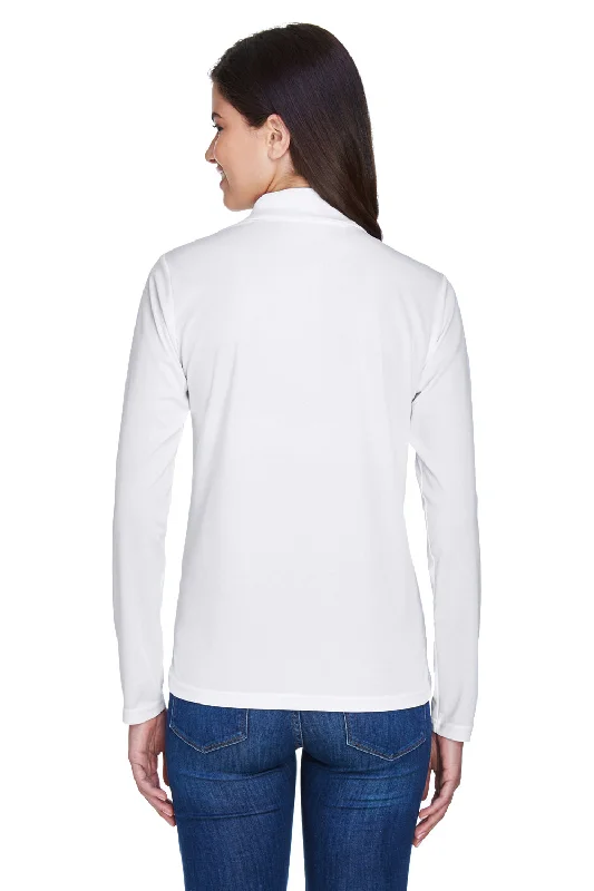 Core 365 Womens Pinnacle Performance Moisture Wicking Long Sleeve Polo Shirt - White