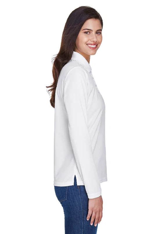 Core 365 Womens Pinnacle Performance Moisture Wicking Long Sleeve Polo Shirt - White