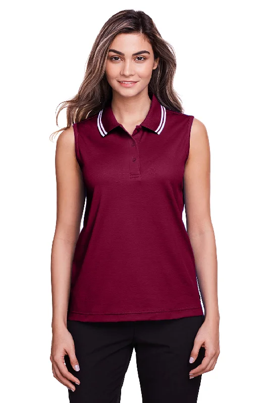 Devon & Jones Womens CrownLux Performance Moisture Wicking Sleeveless Polo Shirt - Burgundy/White