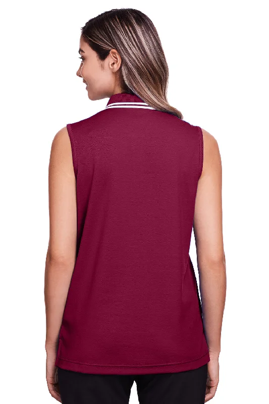 Devon & Jones Womens CrownLux Performance Moisture Wicking Sleeveless Polo Shirt - Burgundy/White