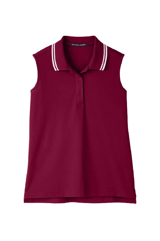 Devon & Jones Womens CrownLux Performance Moisture Wicking Sleeveless Polo Shirt - Burgundy/White