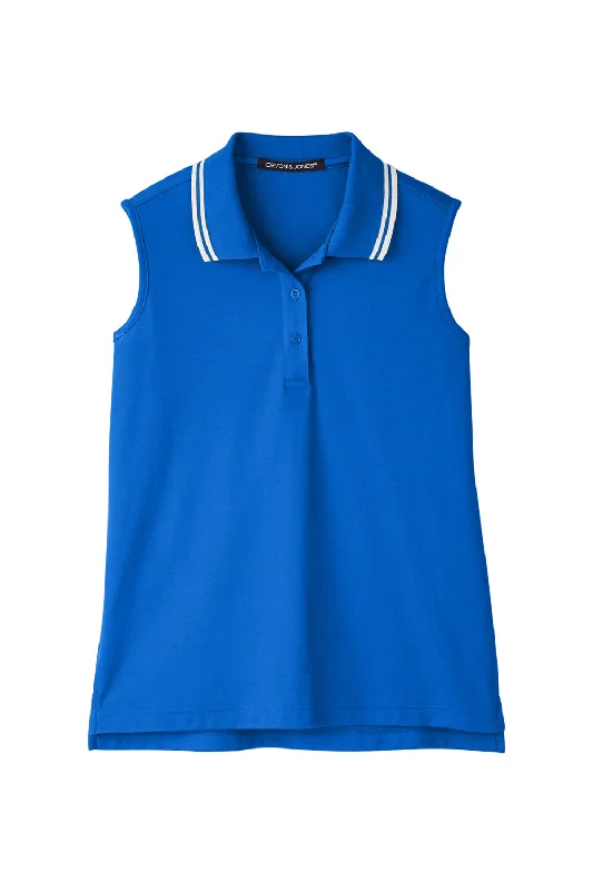 Devon & Jones Womens CrownLux Performance Moisture Wicking Sleeveless Polo Shirt - French Blue/White