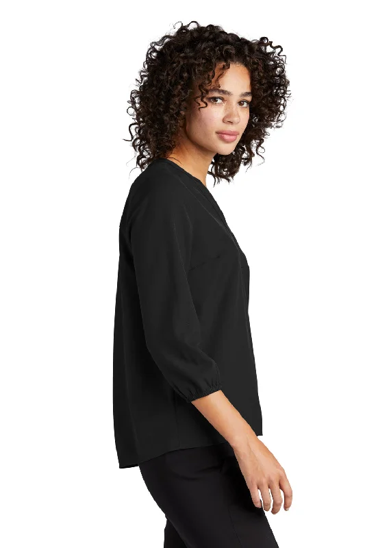 Mercer+Mettle Womens Stretch Crepe 3/4 Sleeve Polo Shirt - Deep Black