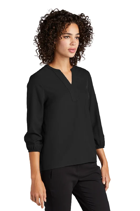 Mercer+Mettle Womens Stretch Crepe 3/4 Sleeve Polo Shirt - Deep Black