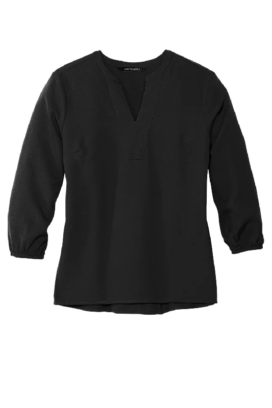 Mercer+Mettle Womens Stretch Crepe 3/4 Sleeve Polo Shirt - Deep Black