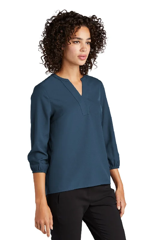 Mercer+Mettle Womens Stretch Crepe 3/4 Sleeve Polo Shirt - Insignia Blue