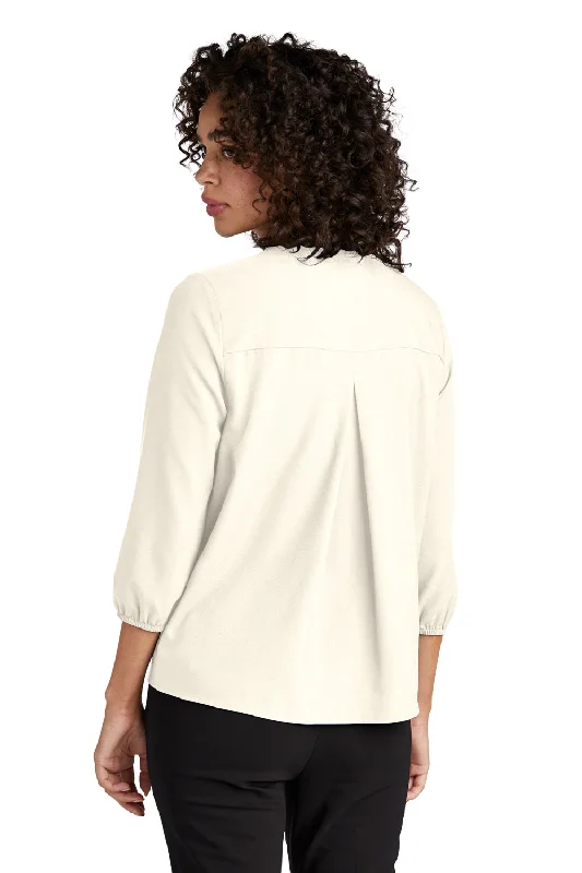 Mercer+Mettle Womens Stretch Crepe 3/4 Sleeve Polo Shirt - Ivory Chiffon White