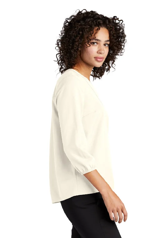 Mercer+Mettle Womens Stretch Crepe 3/4 Sleeve Polo Shirt - Ivory Chiffon White