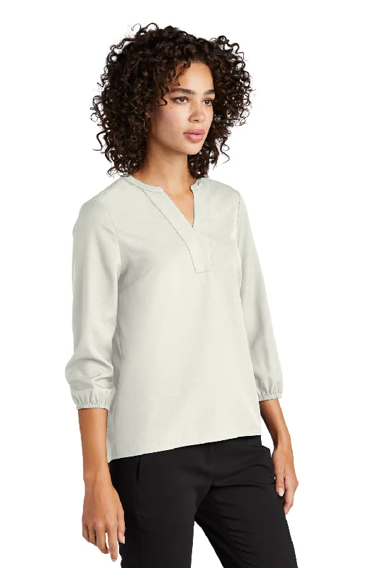 Mercer+Mettle Womens Stretch Crepe 3/4 Sleeve Polo Shirt - Ivory Chiffon White