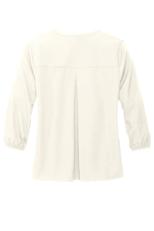 Mercer+Mettle Womens Stretch Crepe 3/4 Sleeve Polo Shirt - Ivory Chiffon White